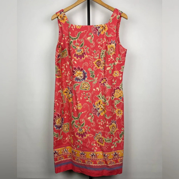 Vintage Talbots Coral Spring Summer Linen Blend Boho Sleeveless Sheath Dress - Picture 1 of 7